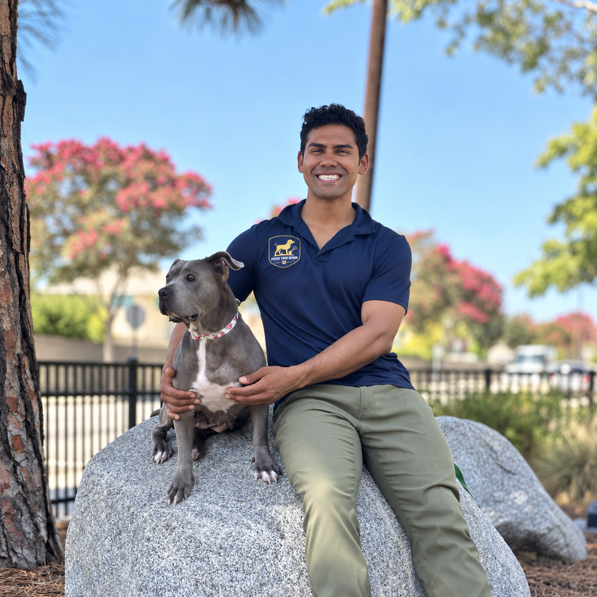 Fresh Yard Scoop owner with dog